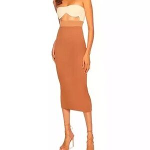 Susana Monaco Underwire Dress Color Block Cutout Dress in Toffee NEW